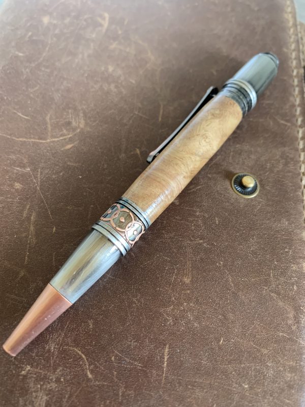 Antique Rose Copper Handcrafted ballpoint pen Art Deco Bethlehem Olive wood - Image 2