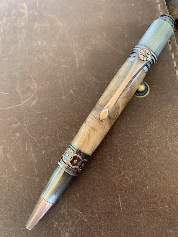 Antique Rose Copper Handcrafted ballpoint pen Art Deco Bethlehem Olive wood - Image 3