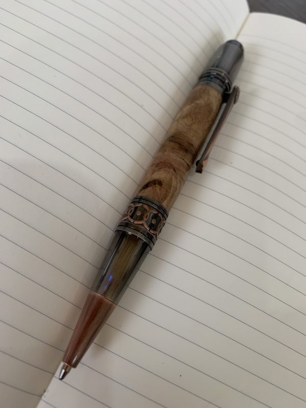 Antique Rose Copper Handcrafted ballpoint pen Art Deco Bethlehem Olive wood - Image 4