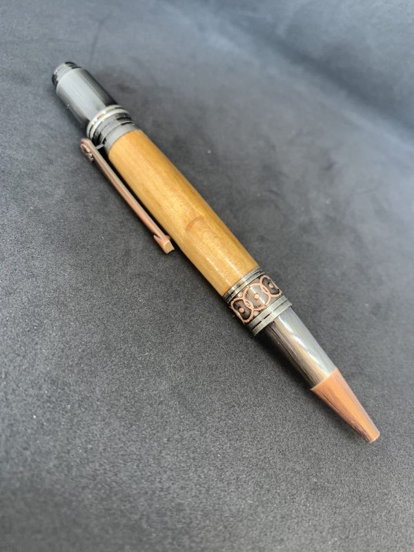 Rare Caledonian Pine Art Deco handcrafted pen made from 250 year old wood from Scotland in Celtic style with rose and copper fittings - Image 13