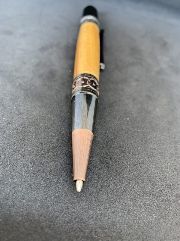 Rare Caledonian Pine Art Deco handcrafted pen made from 250 year old wood from Scotland in Celtic style with rose and copper fittings - Image 11