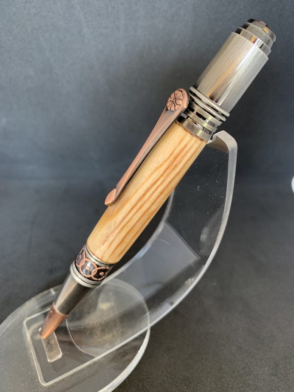 Rare Caledonian Pine Art Deco handcrafted pen made from 250 year old wood from Scotland in Celtic style with rose and copper fittings - Image 8