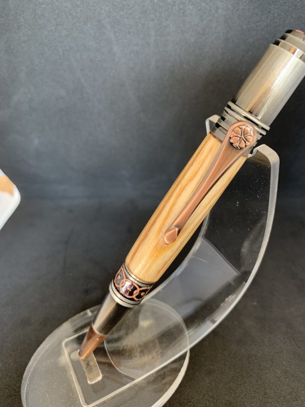Rare Caledonian Pine Art Deco handcrafted pen made from 250 year old wood from Scotland in Celtic style with rose and copper fittings - Image 9
