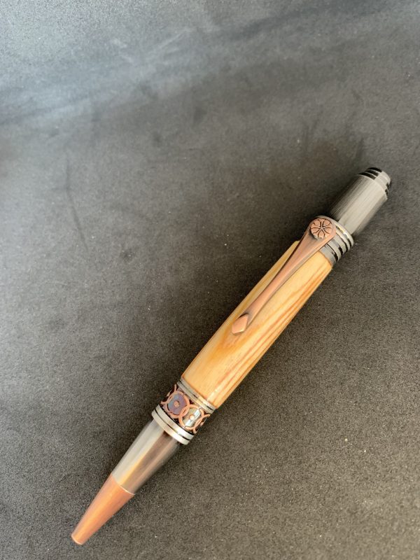 Rare Caledonian Pine Art Deco handcrafted pen made from 250 year old wood from Scotland in Celtic style with rose and copper fittings - Image 10