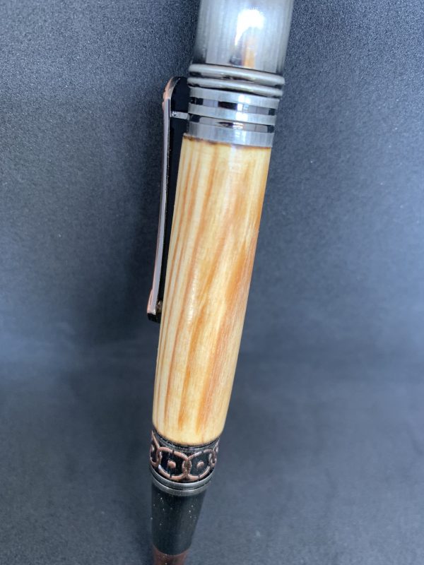 Rare Caledonian Pine Art Deco handcrafted pen made from 250 year old wood from Scotland in Celtic style with rose and copper fittings - Image 3