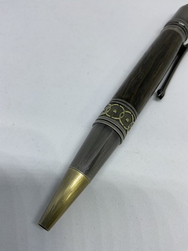Handmade extremely Rare English 3000 year old Bog Oak Ballpoint pen in Celtic /Art Deco style