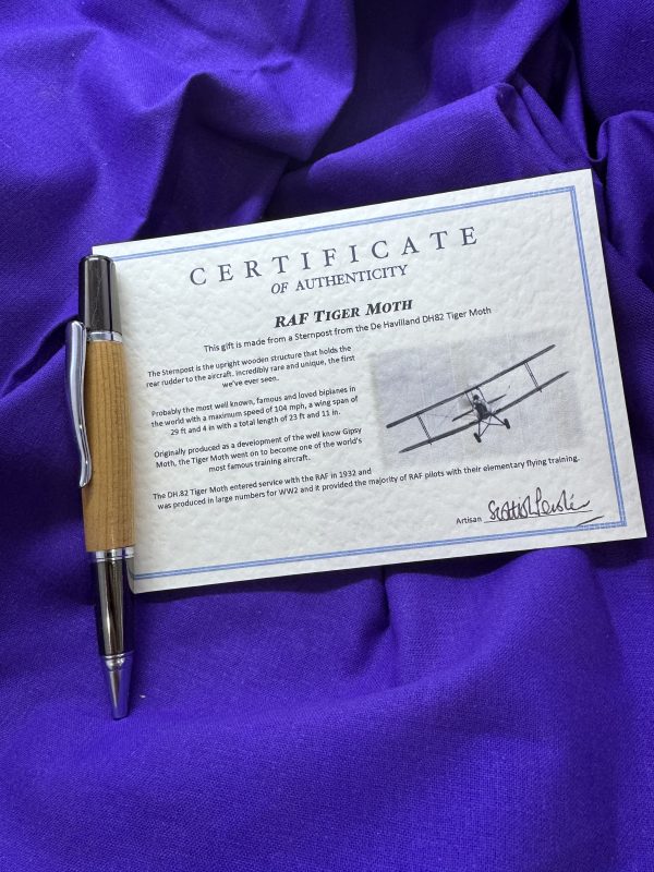 Rare Tiger Moth WW2 plane handcrafted ballpoint pen finished in chrome and gunmetal - Image 2