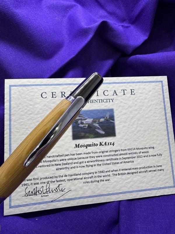 Rare handcrafted ballpoint pen made from a Mosquito WW2 bombers wing