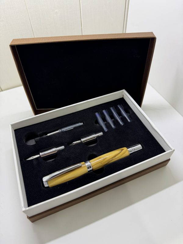 Calligraphy set in Bethlehem Olive wood and chrome - Image 3
