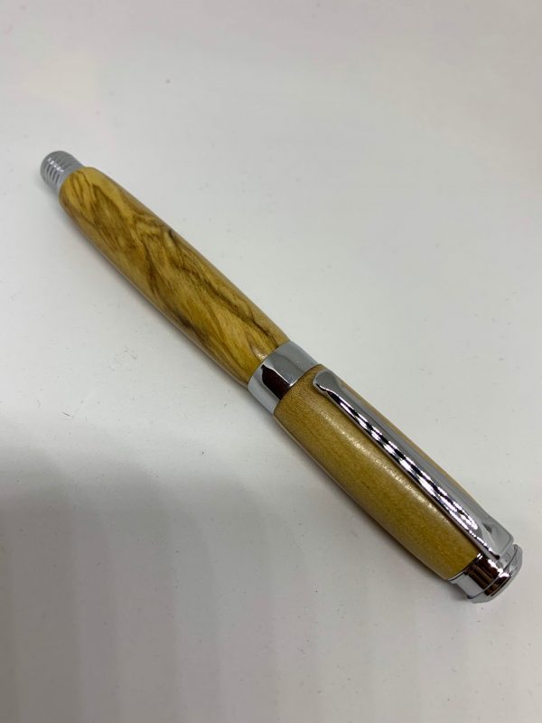 Handcrafted Italian Olive wood fountain pen with Chrome finish