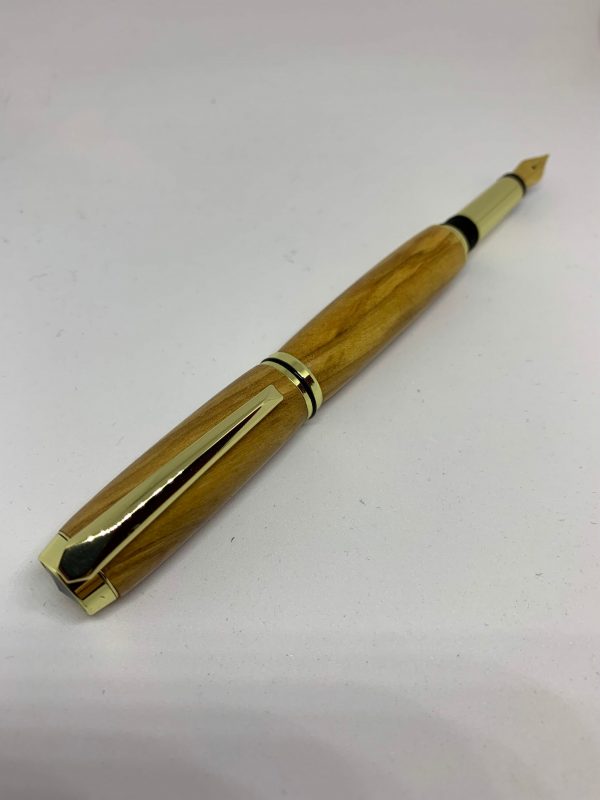 Handcrafted Italian Olive Fountain pen with Gold and black detail