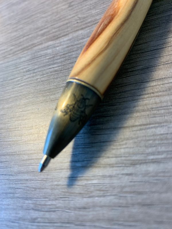 Olive with Honey Bee fitments & antique polished bronze accents. Handcrafted Ballpoint Pen