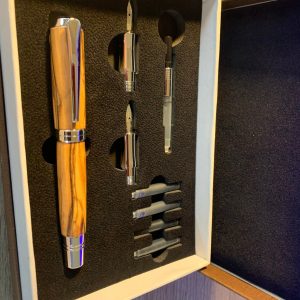 Calligraphy set in Bethlehem Olive wood and chrome