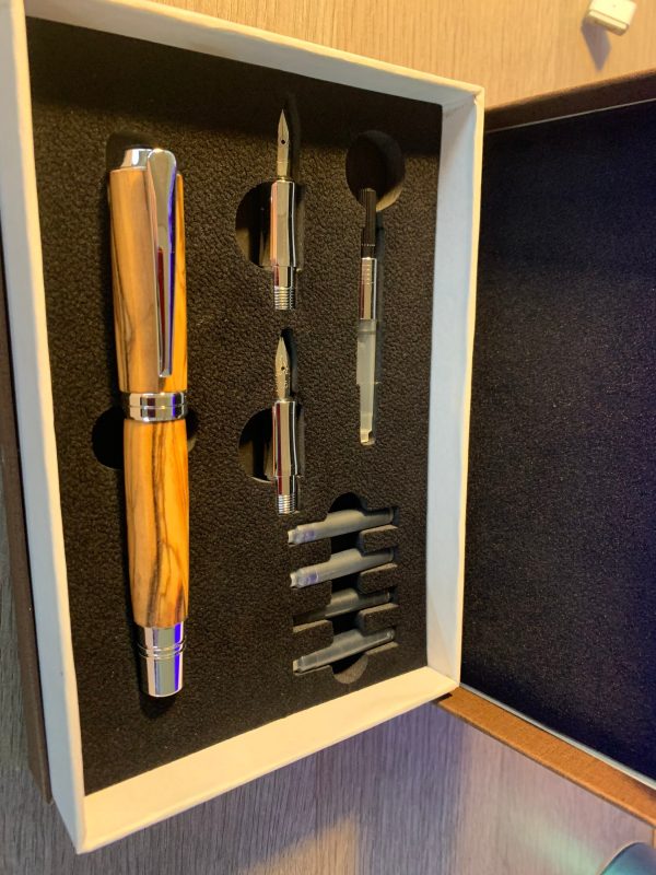 Calligraphy set in Bethlehem Olive wood and chrome