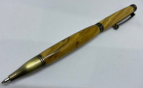 New Design ‘Cyclotron’ ballpoint pen with Olive wood and antique polished bronze fittings
