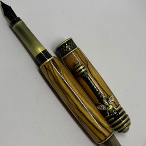 Handcrafted Honeybee Fountain Pen and Ballpoint Set in Bethlehem ‘Holy Land’ Olive wood