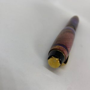 Maple Burl and purple resin ballpoint pen handcrafted with gold finish